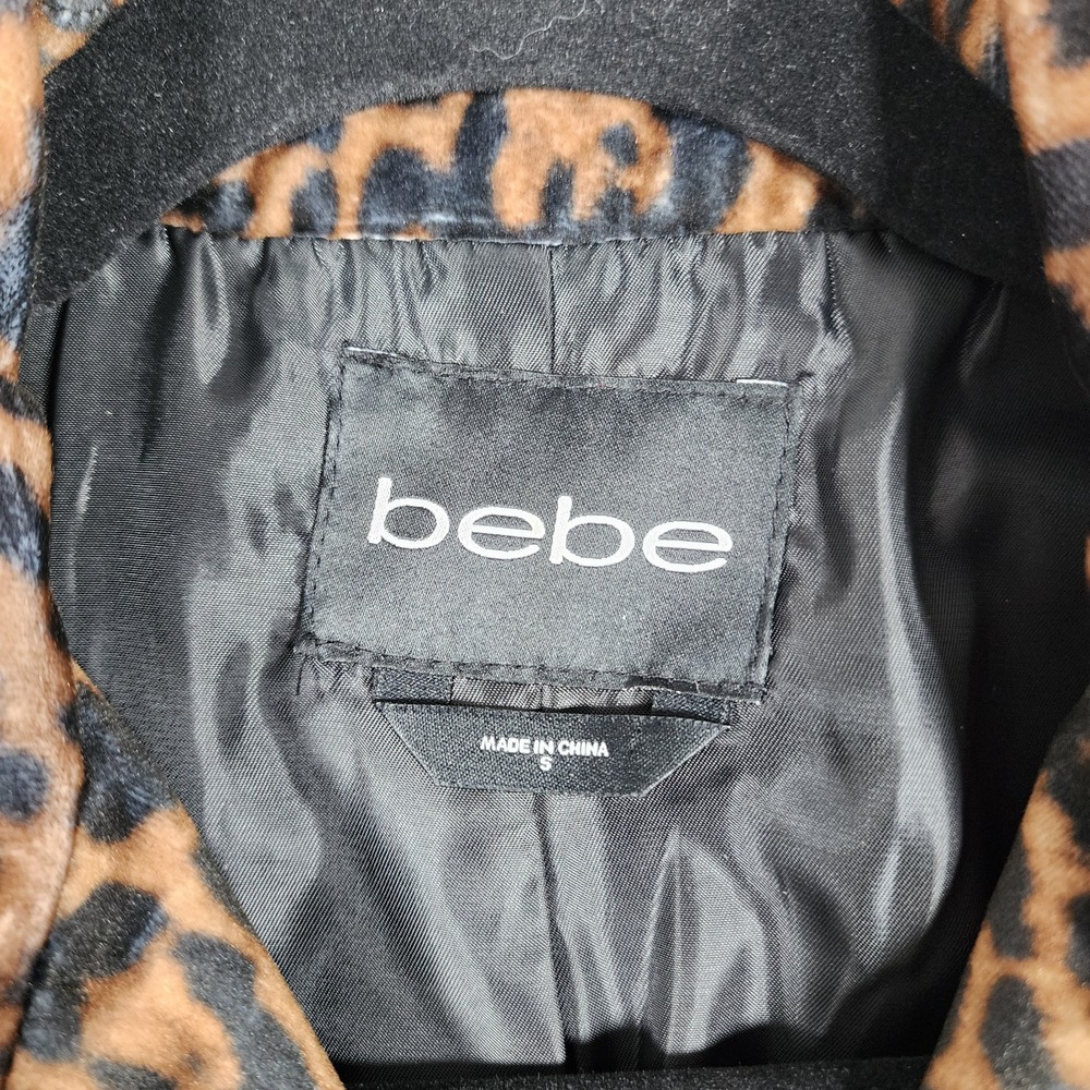 Bebe Leopard Print Moto Jacket Womens S Black Brown Front Zip Mob Wife Rock Y2K - Picture 3 of 14